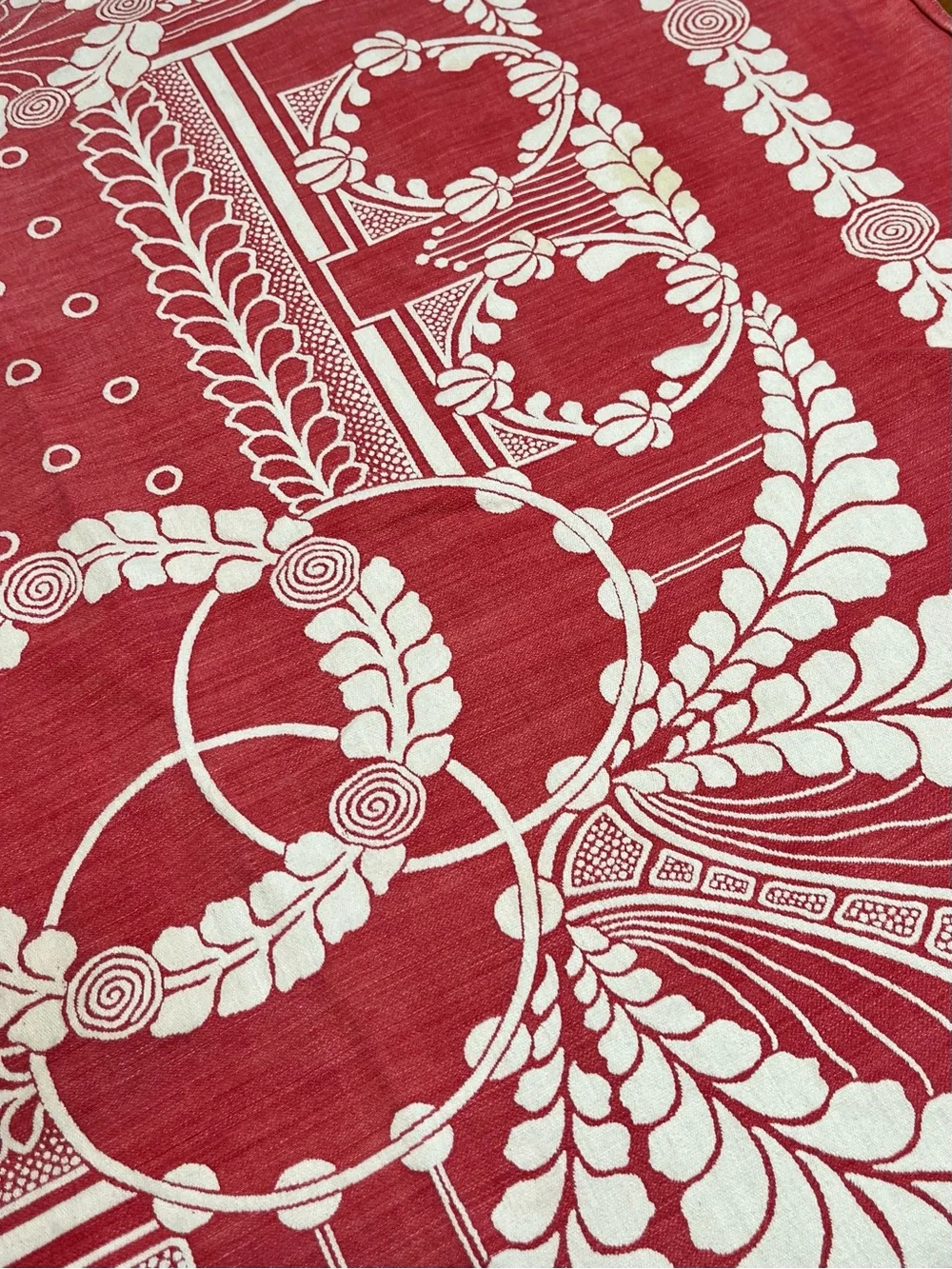Vintage Reversible Red and White Jacquard Tablecloth